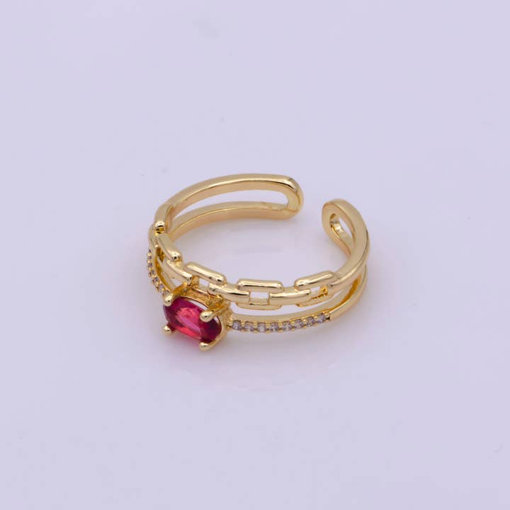 Aim Eternal - Wholesale Multi-Stone Ring - Dainty Double Band ring with Red Cz Stone Micro Pave Gold Ring Open adjustable1