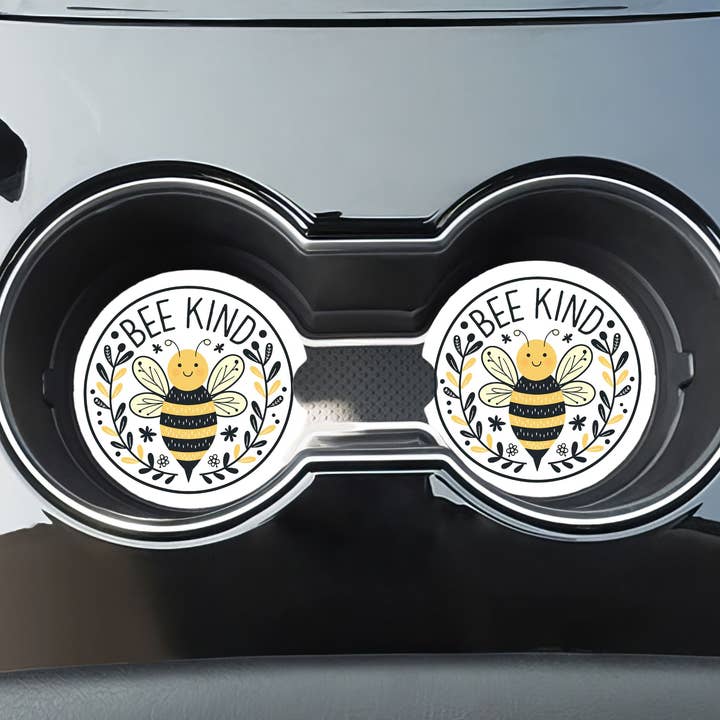Posavasos para Coche "Bee Kind" - Juego de 2 de Neopreno para venta al por mayor de Stencil Art Canada
