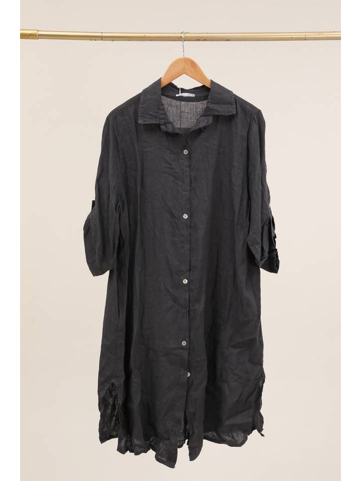 la maison des fibres naturelles - Wholesale Dress – Women's - Mid-length buttoned shirt dress 100% linen 69319028