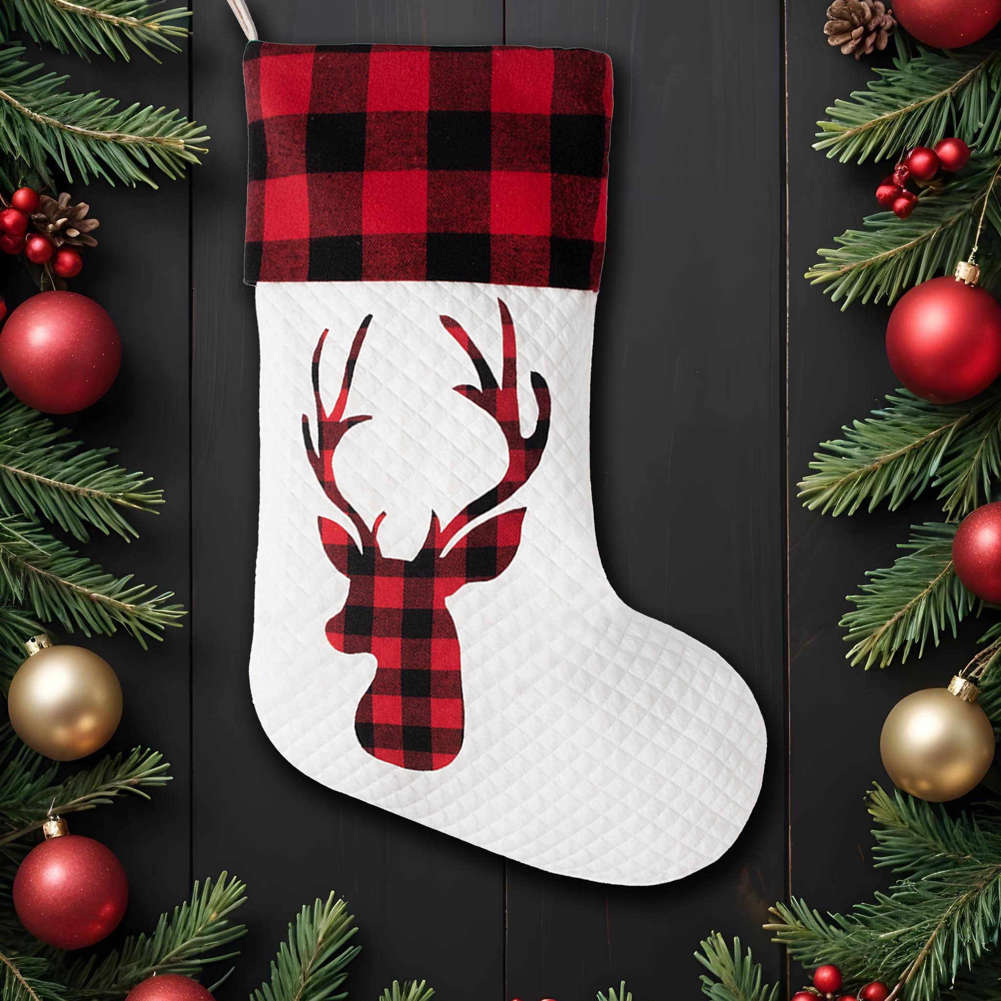 GEXWORLDWIDE - Wholesale Holiday Stocking - 2025 New Classic Red Black Plaid Christmas Stocking0