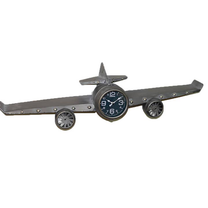 Horloge murale rétro Avion Argenté 102 cm pour la vente par giftland