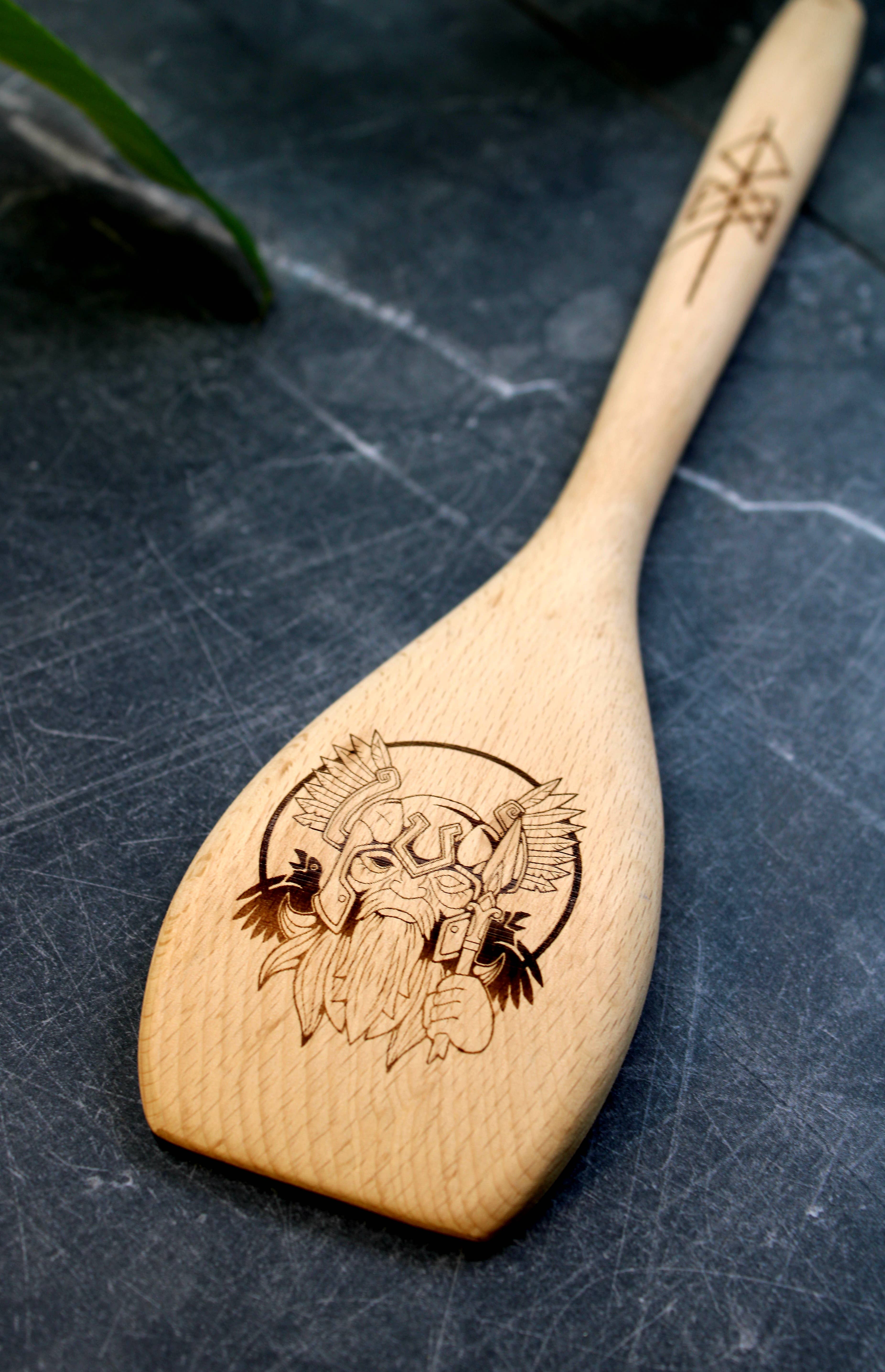 Three Witches Tea Shop - Wholesale Spatula/Turner - Odin Engraved Wooden Spatula0