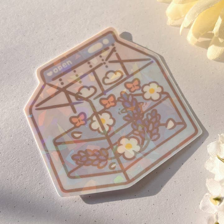 Holographic Lavender Milk Carton Waterproof Sticker for wholesale by doobustudio