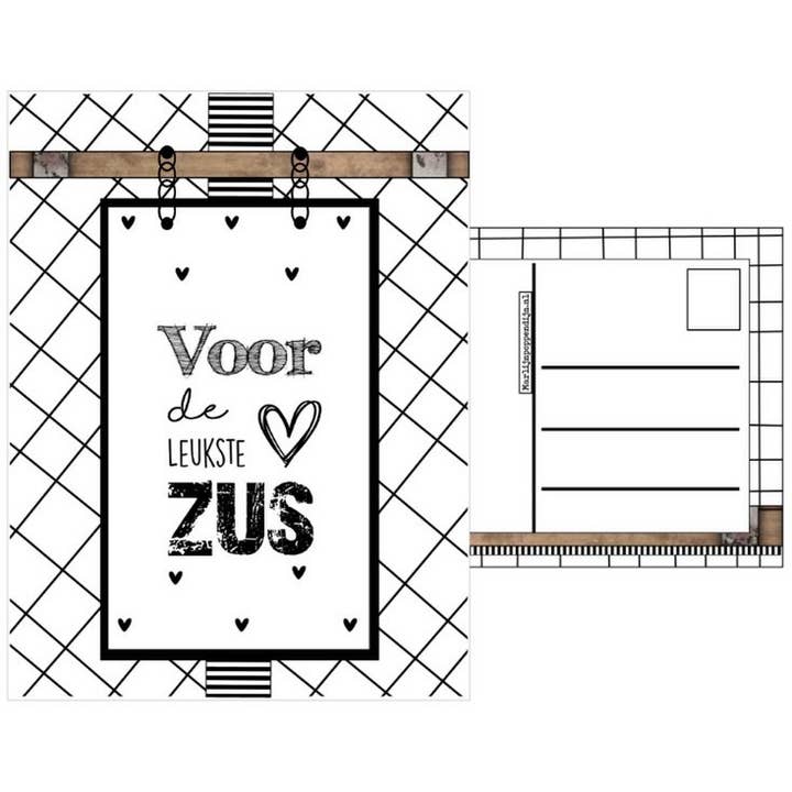 Carte A6 10,5 par 14,8 avec le texte ''Pour la sœur la plus chouette'' pour la vente par Marlijnpoppendijn