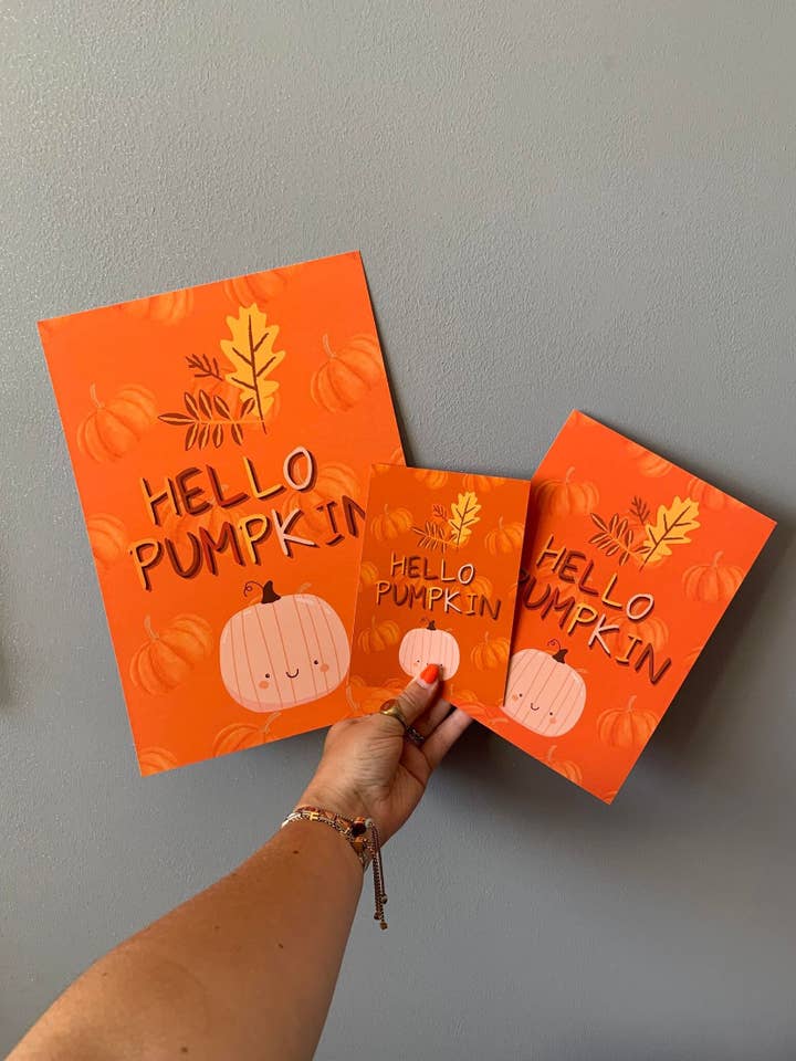 Hello Pumpkin Autumn Fall Quote Wall Print Seasonal Decor for wholesale by Printicole