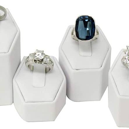 4-Piece Ring Display Riser Set Leather White Jewelry for wholesale by Zakka