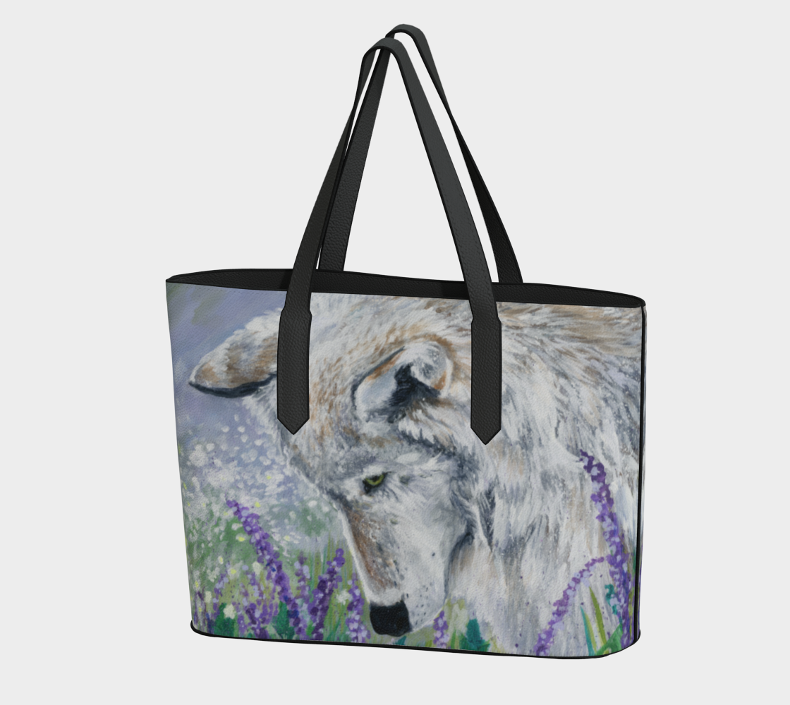 RiverWood Forest - Wholesale Tote Bag - Women's - Lavender Wolf Cotagecore Vegan Leather Tote Bag Purse1