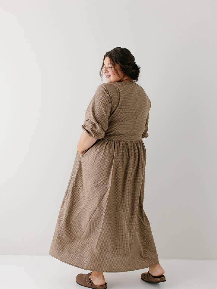 Brown 'Beth' Cotton Gingham Maxi Dress for wholesale on Faire11