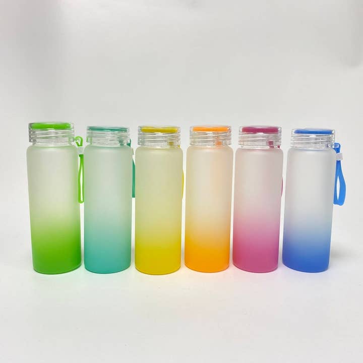 Pretty Penny - Wholesale Drinking Glass/Cup - 17 oz Ombre Color Gradient Frosted Sublimation Glass bottle | 17oz Glass Can | Beer Can Glass | Blank Glass Can |