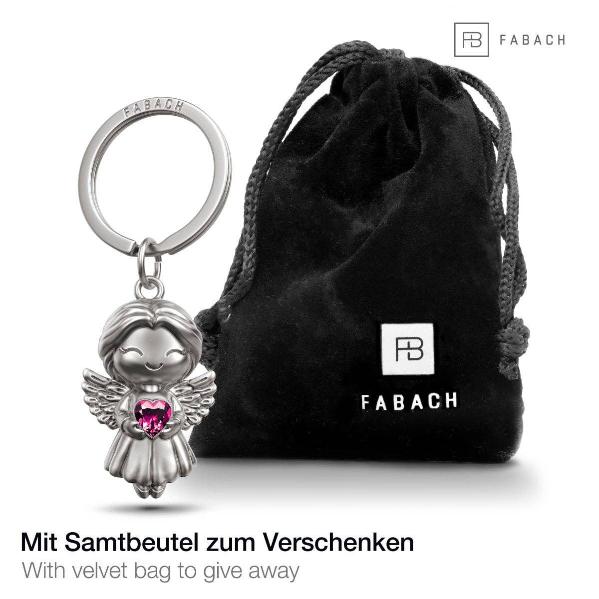 FABACH – Die Schlüsselanhänger-Schmiede - Wholesale Keychain - Women's - Guardian Angel Keychain "Lucy" with Shimmering Crystal Heart - Angel Good Luck Charm Keychain Love1