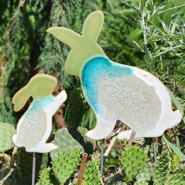Rabbit Set Baby Bunny Garden Stake - Large Outdoor Yard Art for wholesale by Dock 6 Pottery