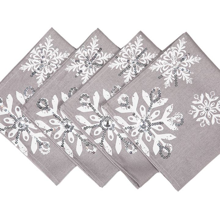Set di 4 tovaglioli natalizi, 45,7 x 45,7 cm, motivo: neve scintillante per la vendita all'ingrosso da parte di Xia Home Fashions & Manor Luxe