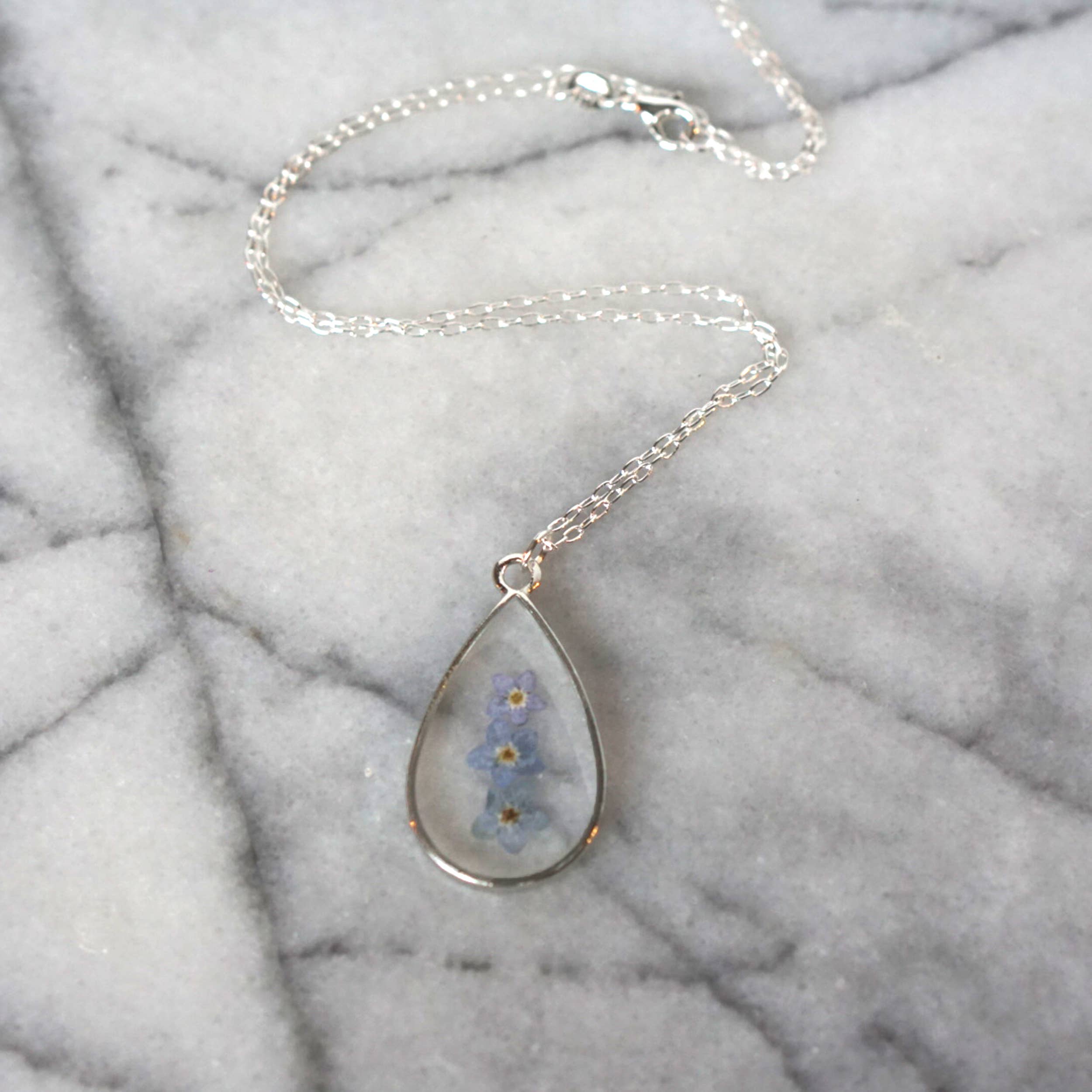 The Pretty Pickle - Wholesale Pendant/Charm Necklace - Forget Me Not Flower Necklace- Silver Plated1