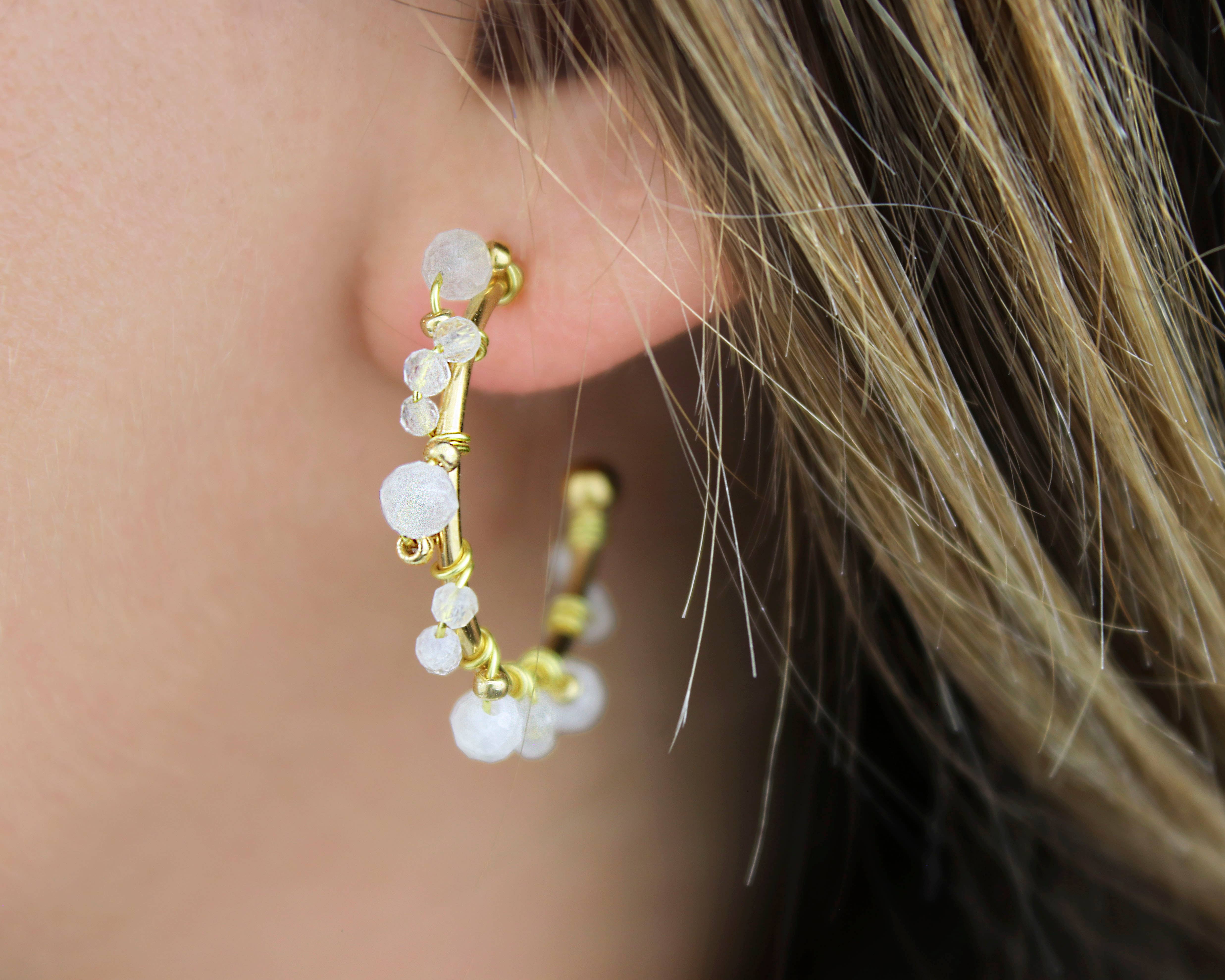 Minalis - Wholesale Hoop Earrings - Golden open creole earrings with stones3