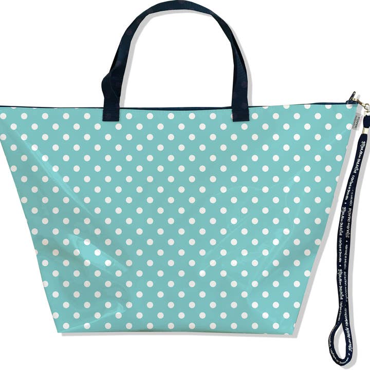 Bolsa de fin de semana, bolsa de viaje grande con lunares blancos y azul cielo para venta al por mayor de BISTRAKOO