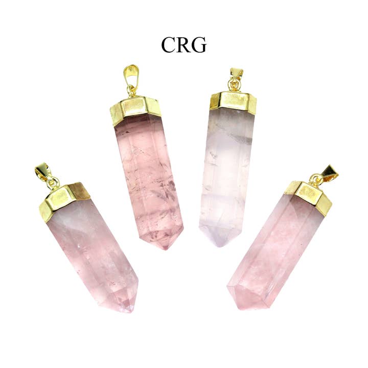 SET OF 4 - Polished Rose Quartz Point Pendant with Gold Plating / 1-2" AVG for wholesale by Crystal River Gems LLC