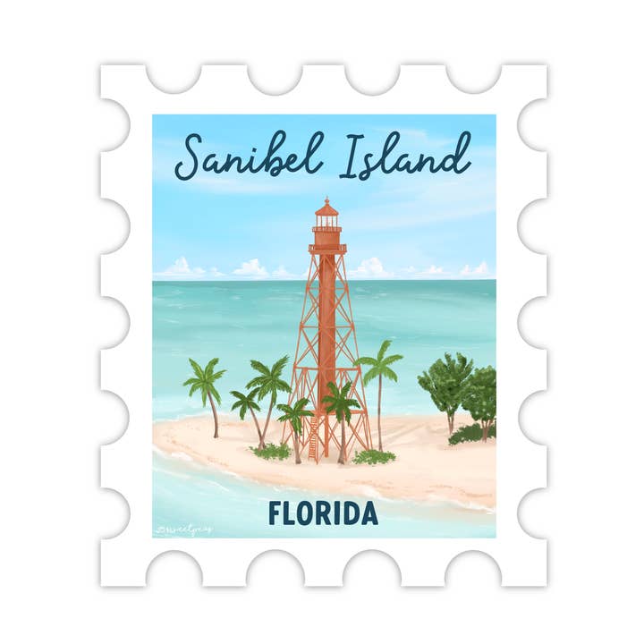 Sanibel Island Lighthouse Stamp Sticker, Florida Lighthouse for wholesale by 25 Sweetpeas