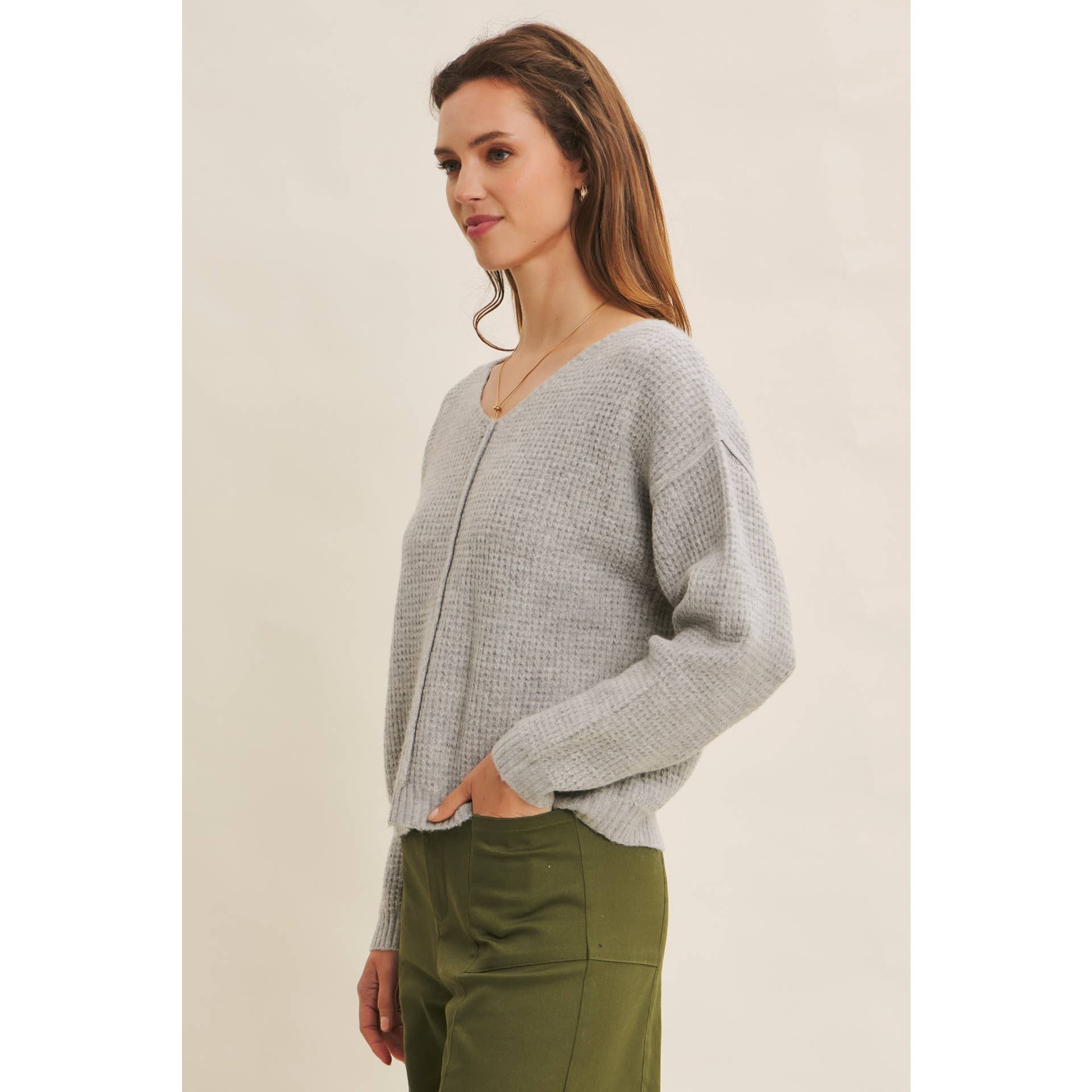 in february - Wholesale Knit Sweater - Women's - KIND TO PLANET WAFFLE SWEATER TOP WITH EXPOSED SEAM5