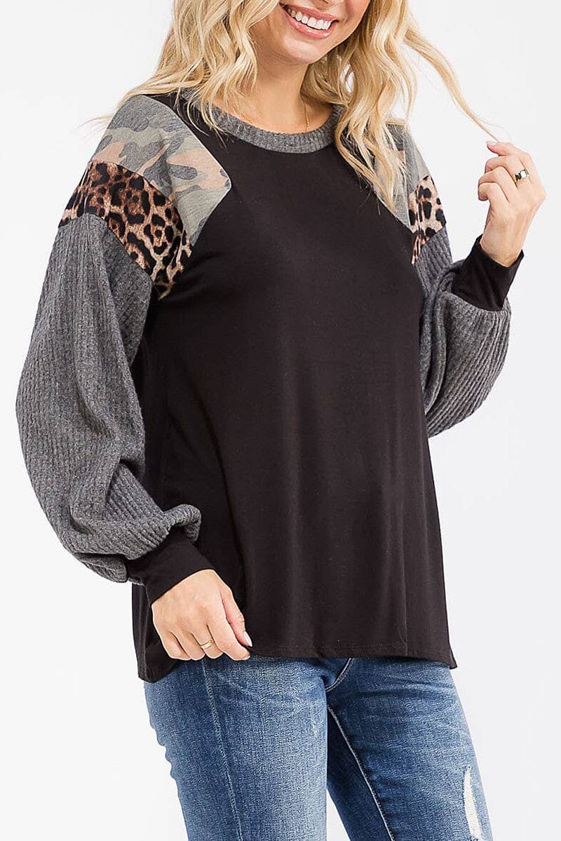 ROUSSEAU - Wholesale Gebreide top - Dames - KLEURBLOK CONTRAST PRINT LOOSE FIT TOP2
