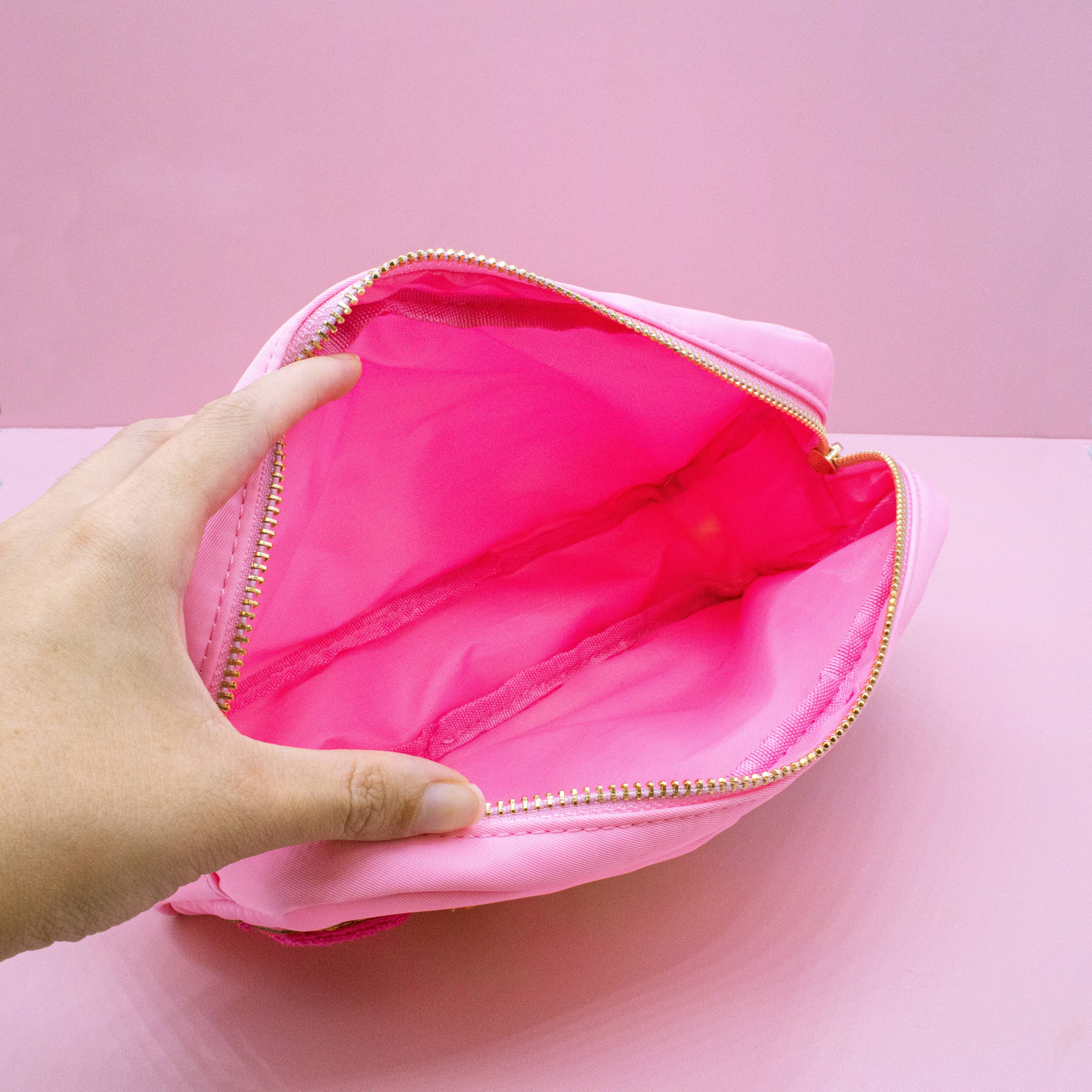 Natalia - Wholesale Makeup/Cosmetic Bag - Preppy Nylon Chenille Letter Travel Makeup Pouch - STUFF11