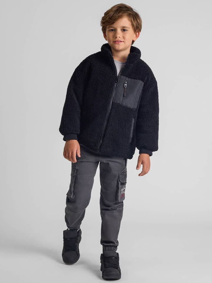 Boys Padded Jacket in Black and Navy Blue Shearling for wholesale by Minoti sp. z o.o.