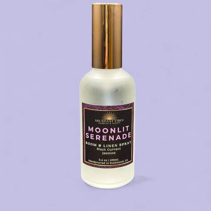 Moonlit Serenade 3.4oz Room Spray (Black Currant + Jasmine) for wholesale by Abundant Vibes Candles & Scents