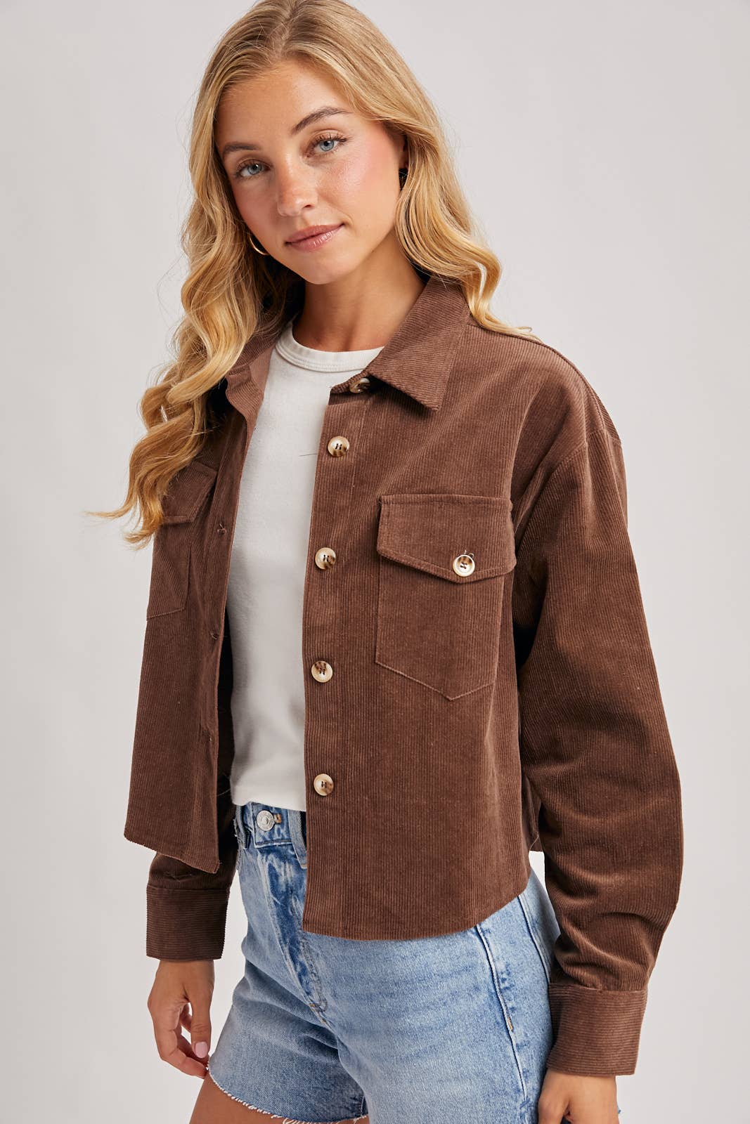 Bluivy - Wholesale Jacket - Women's - CORDUROY CROPPED BUTTON DOWN SHIRT JACKET30