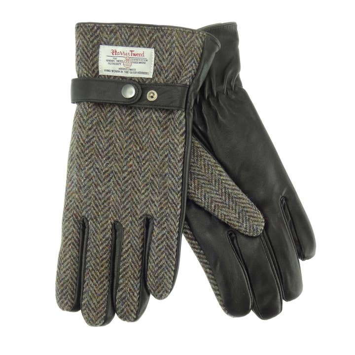 Gents Black Leather & Harris Tweed Gloves for wholesale by Glen Appin Of Scotland