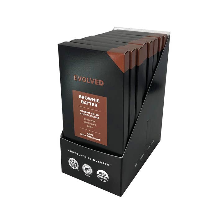 Brownie Batter Organic Filled Chocolate Bars - 8 Pack for wholesale by EVOLVED Chocolate