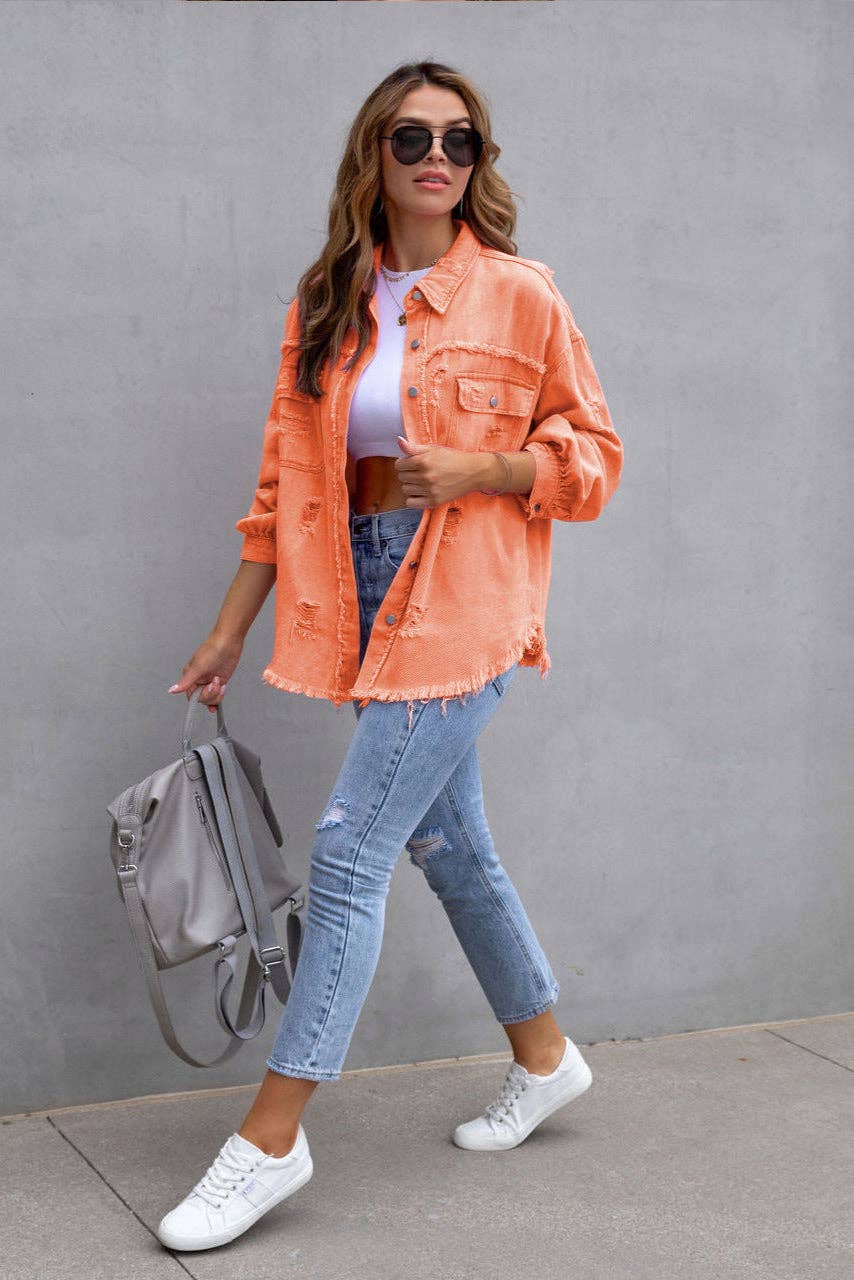 LTX Sportswear – Großhandel Hemd mit Button-down-Kragen – Damen – 58016 Orange Denim Distressed Shirt mit rohem Saum0