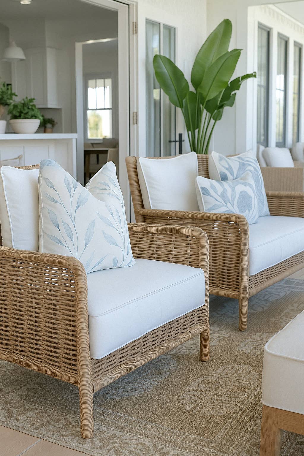 Mama and Tochter - Vente Coussins de chaise - Housse de Coussin d'Extérieur Imperméable - Feuilles Bleues