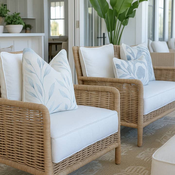 Mama and Tochter - Wholesale Chair Cushion - Waterproof Outdoor Cushion Cover - Blue Leaves