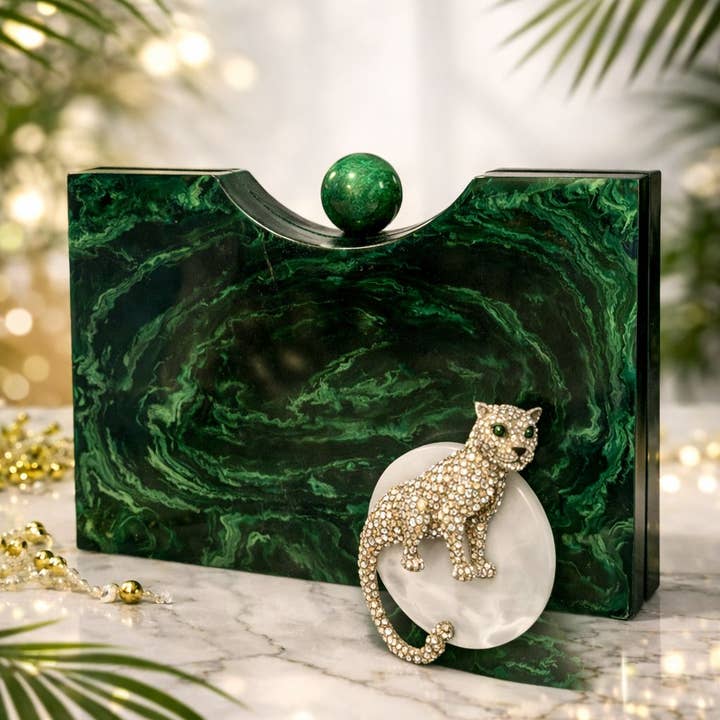 Smaragdgroene Panter Clutch voor wholesale door Clutch It Handbags