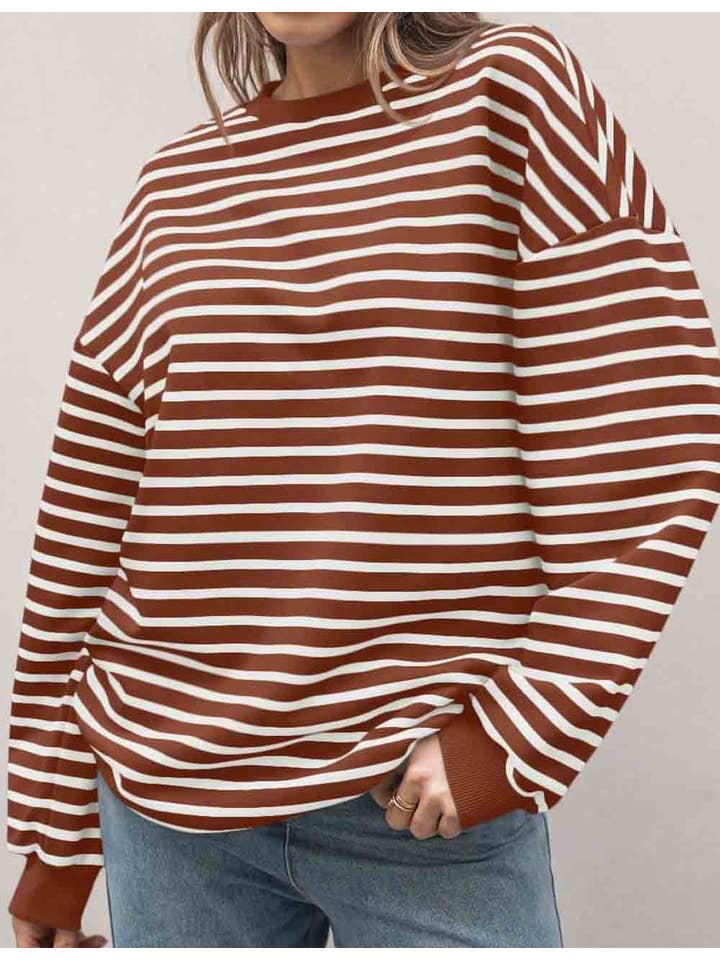 Sweetkama - Wholesale Sweatshirt - Women's - Ladies Round Neck Pullover Striped Long Sleeves Sweatshirt2