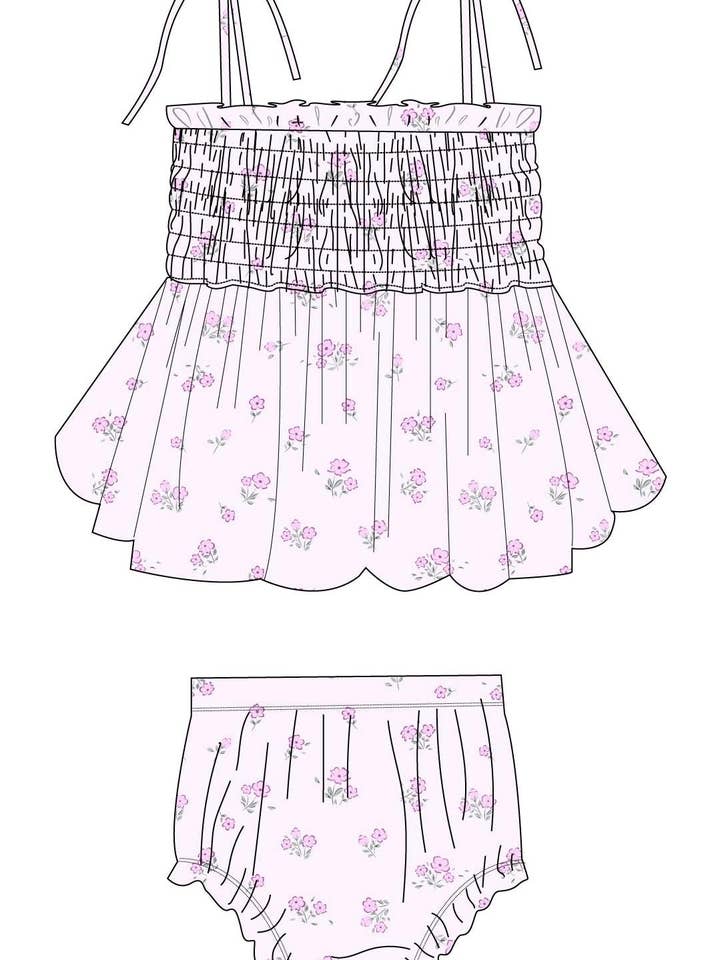 Blush Lotus - Wholesale Clothing Set - Baby - Aisley - Smocked Diaper Dress Set