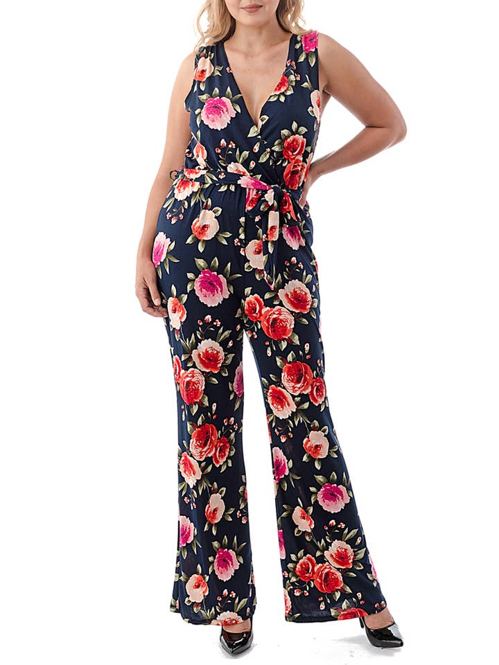 Combinaison à manches 3/4 grande taille pour femmes - Navy-Flow pour la vente par By Joseph