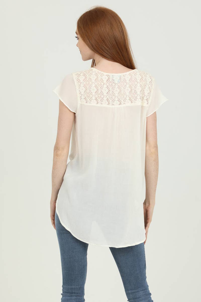 Nostalgia - Wholesale Blouse - Women's - N2U60-ASIS V NECK TIE WAIST TOP WTIH EMBROIDERY AND LACE26