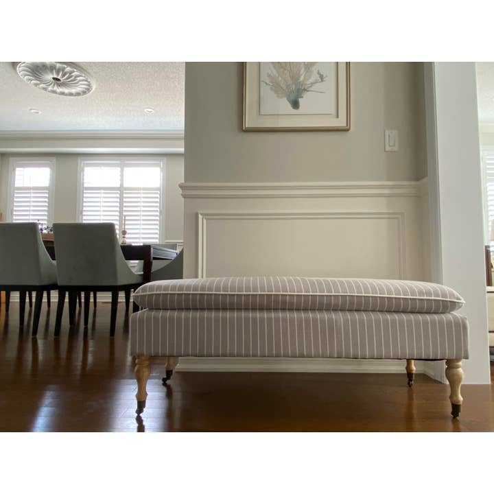 Seat4uhome - Wholesale Bench - Linen Ticking Upholstered Pillowtop 48" Rossini Bench-Gray1