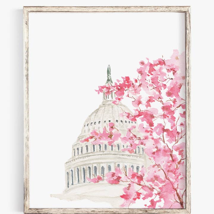 Art Print - Capitol Building - Cherry Blossoms for wholesale by Me and Mary Shop