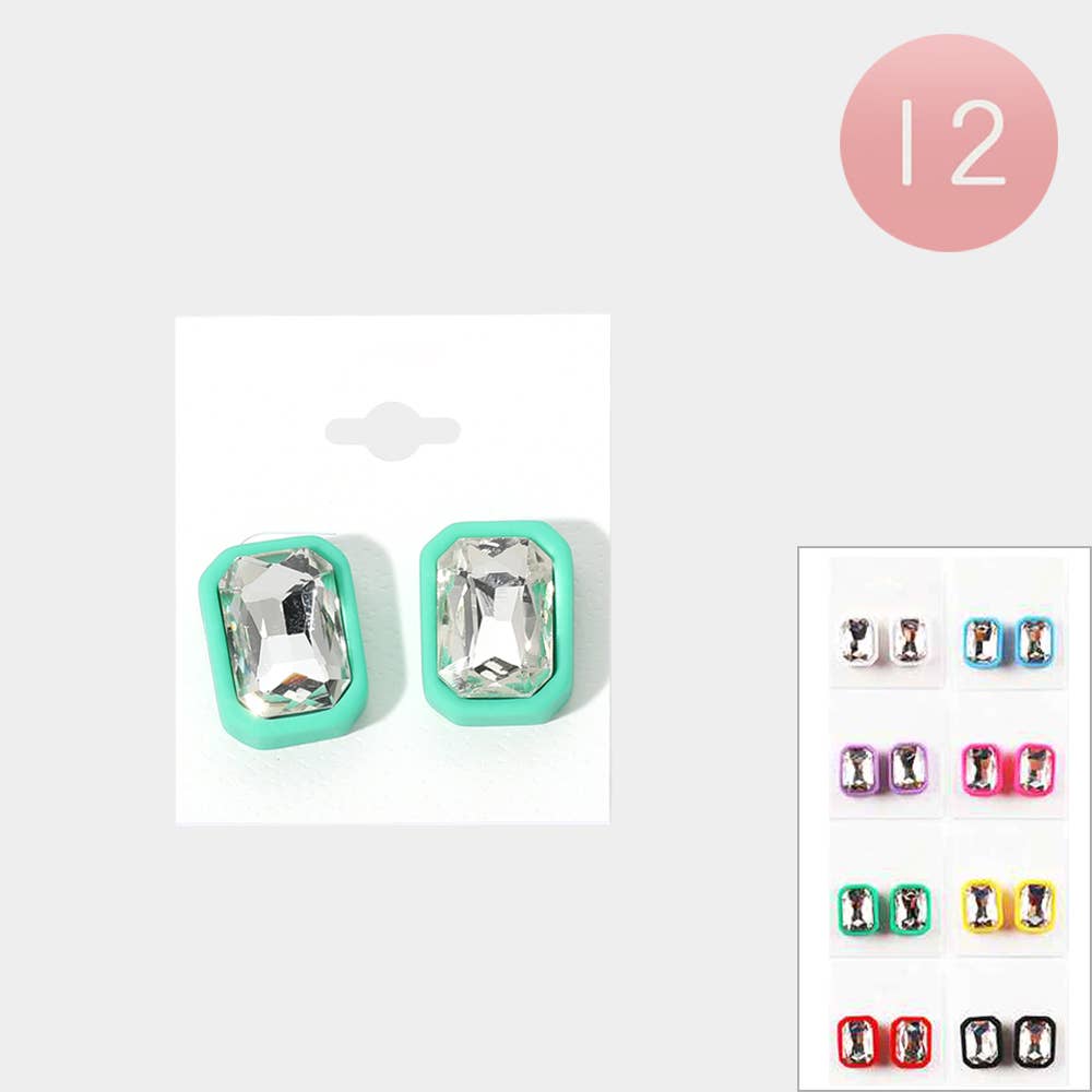 Sensibling Corp. - Wholesale Stud/Post Earrings - 12Pairs - Rectangle Stone Stud Earrings
2