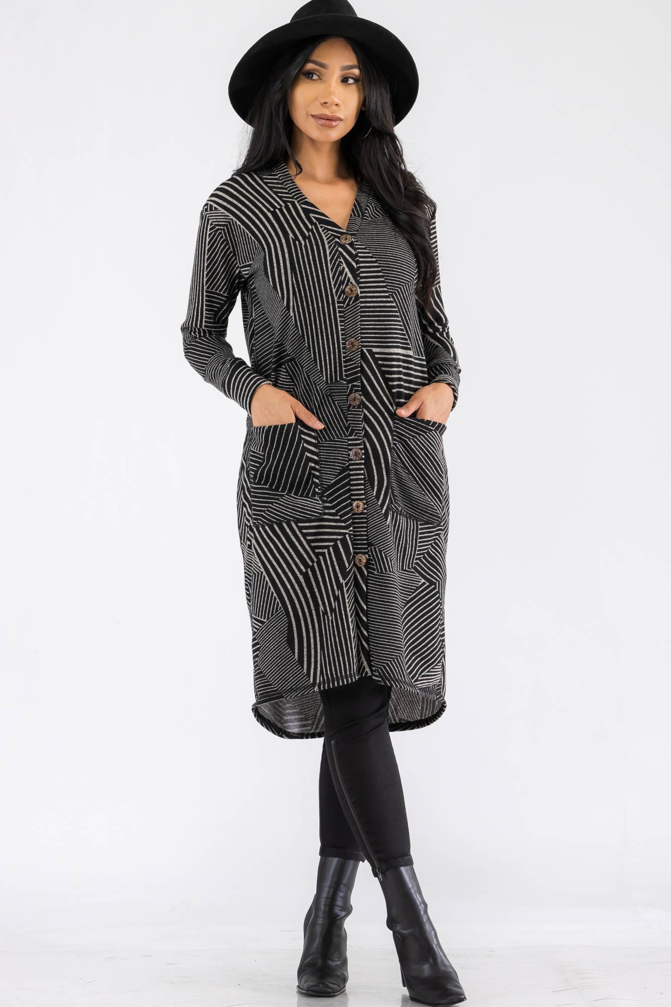 H&H Fashion Inc. - Vente Cardigan – femme - HH508R-STRIPE - Cardigan boutonné7