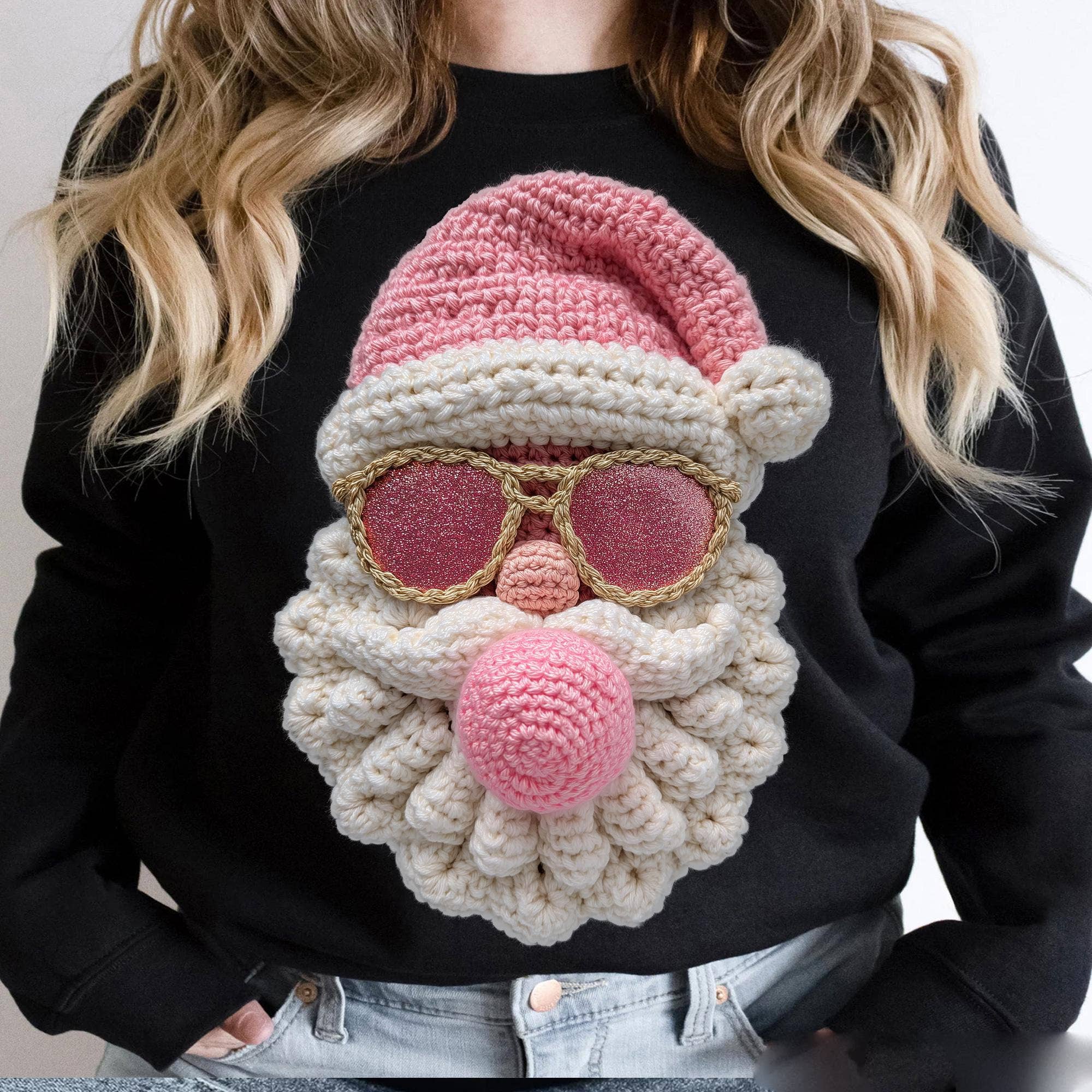 NVC Ecommerce LLC - Wholesale T-Shirt (Graphic) - Women's - Retro Yarn Crochet Santa Claus Shirt, Pink Santa Sweatshirt0