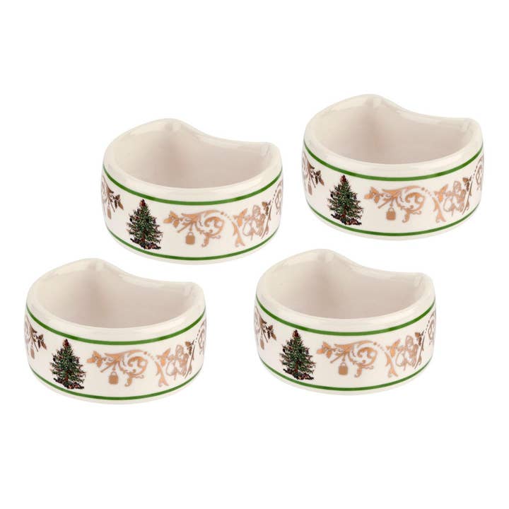 Spode Christmas Tree Gold Collection Set of 4 Napkin Rings for wholesale by Portmeirion, Spode, Pimpernel, Nacthmann, Wrendale Designs