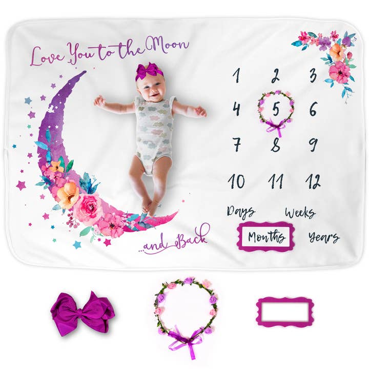 Luka&Lily Baby Monthly Milestone Blanket Girl - 60"x40" Moon Baby Month Blanket for Girls - First Year Calendar Growth Chart - Baby Girl Shower Gifts for wholesale by Luka & Lily