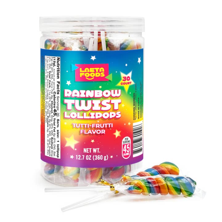Long Island Candy Factory - Wholesale Lollipop - Liberty Rainbow Twists Lollipops Tutti Frutti Rainbow 12.7 oz 30 ct 5"