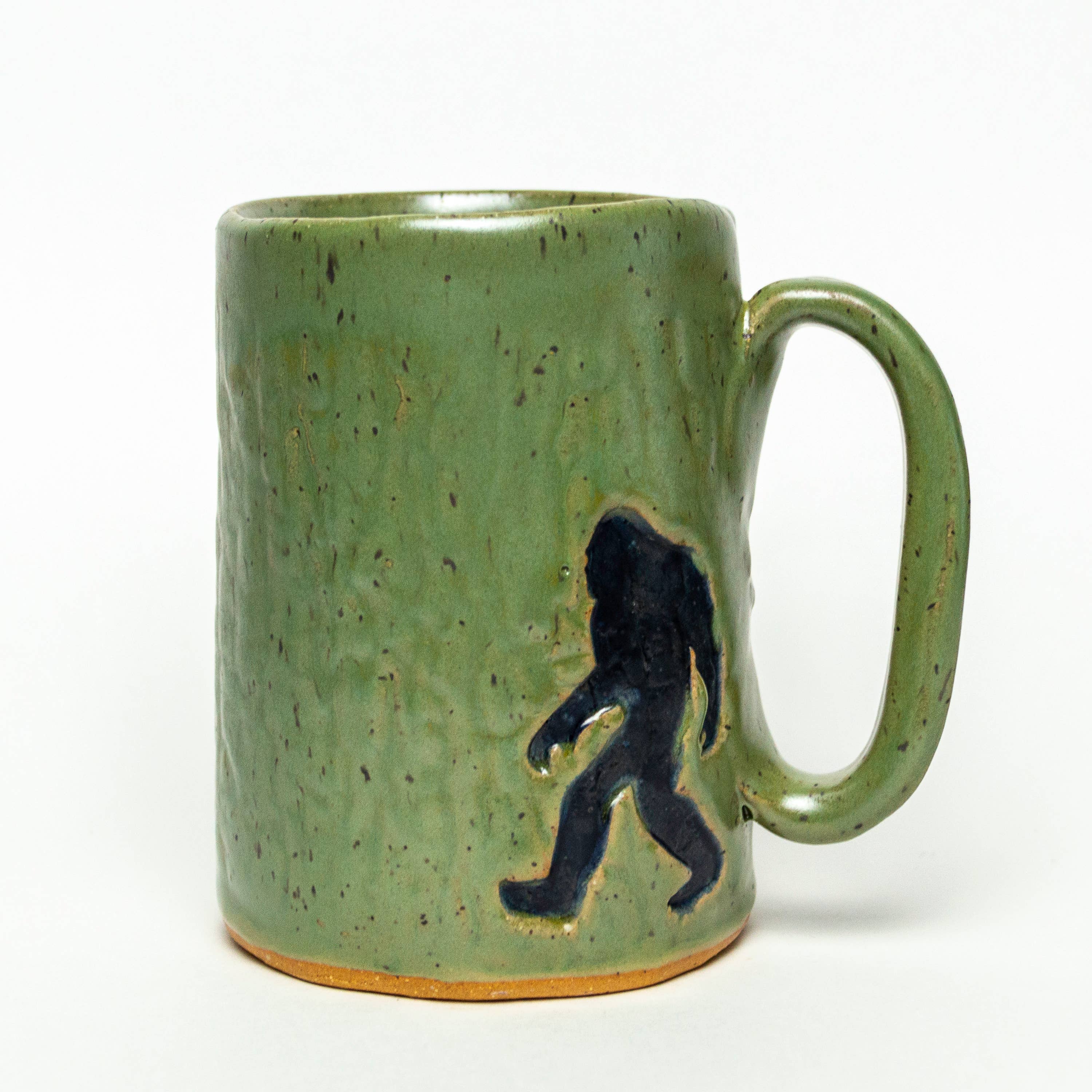 White Squirrel Clayworks - Wholesale Coffee Mug - Sasquatch / Bigfoot Handmade Ceramic Green 14oz Mug