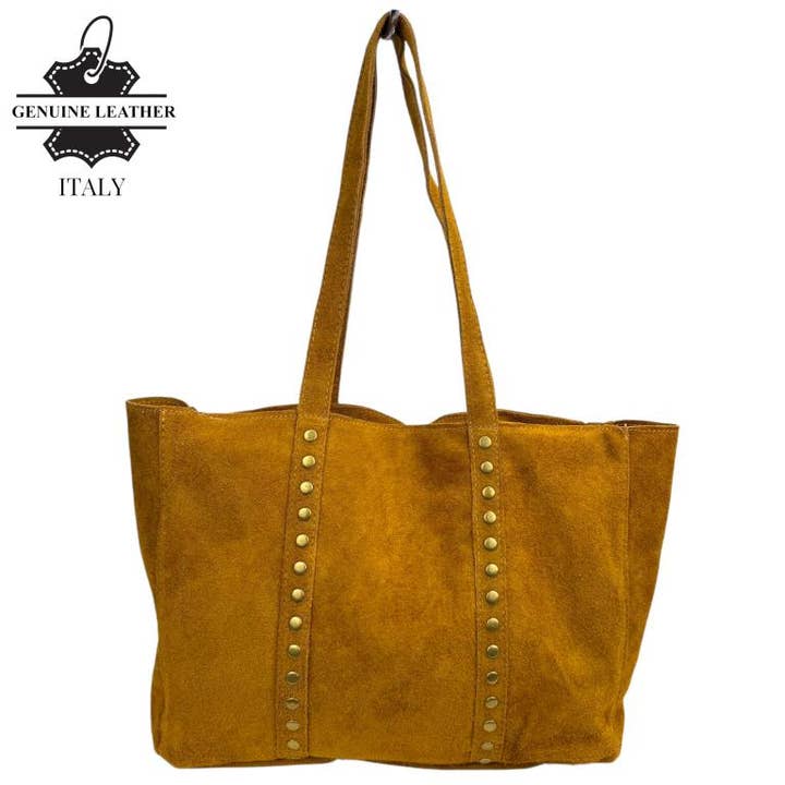 Chenson & Gorett - Venta al por mayor Bolsa de asa- Mujer - Amplio Bolso Shopper Piel Serraje con tachuelas decorativas8