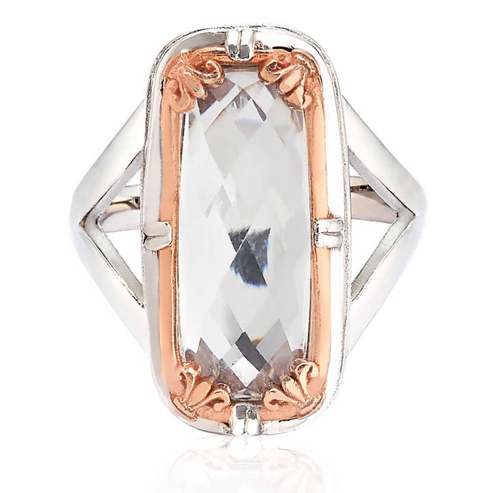 Anel Rectangular de Cristal de Pedra com Vermeil Ouro Rosa por atacado de Anatoli Jewelry