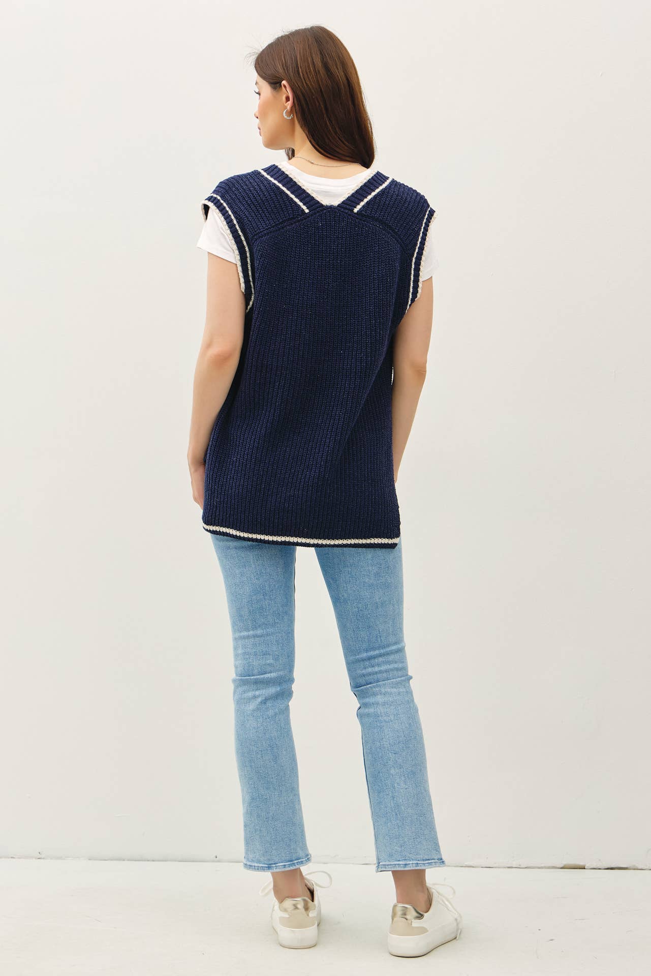 Be Cool - Wholesale Sweater Vest - Women's - VARSITY STYLE SWEATER VEST WITH ACCENT STRIPE 3