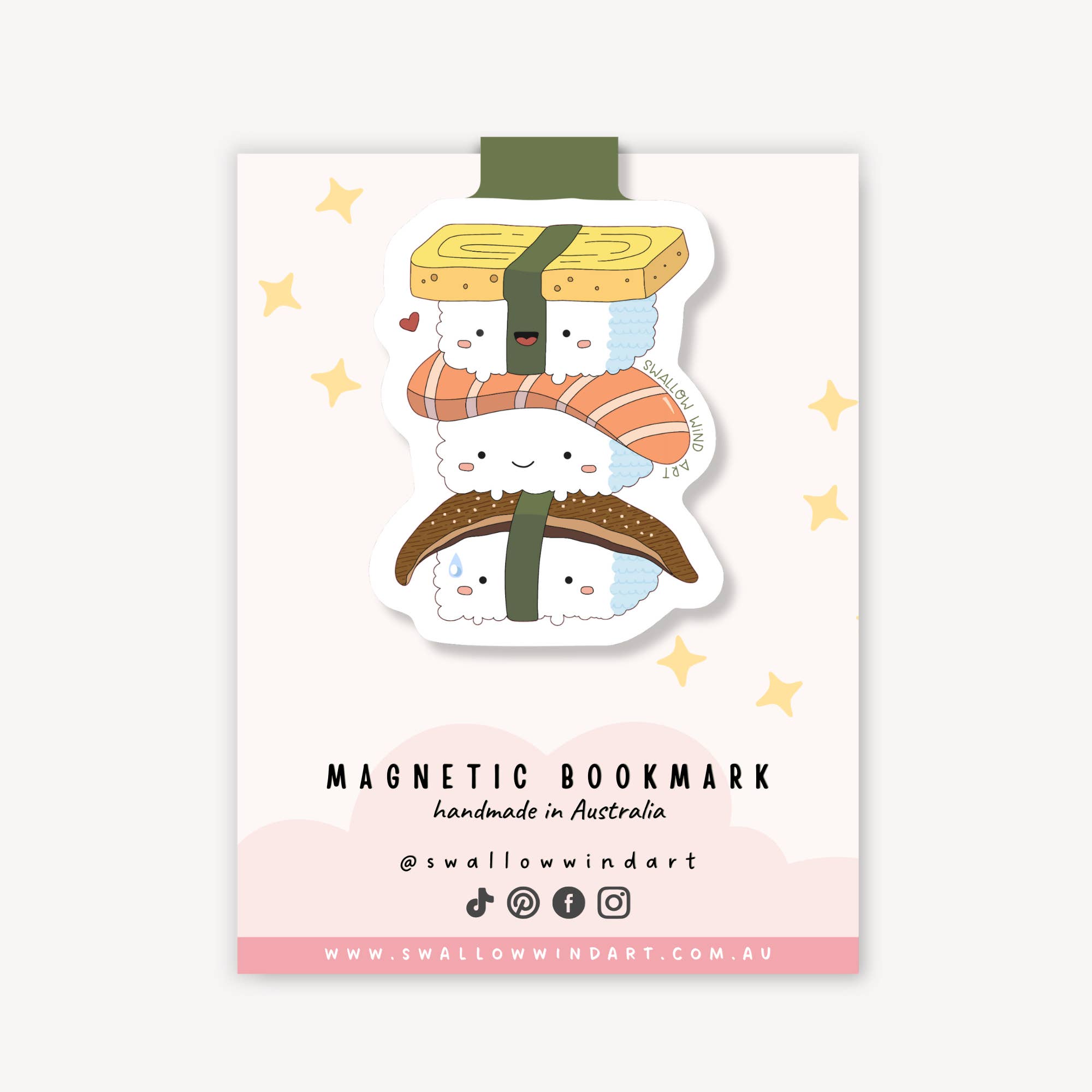 Swallow Wind Art - Wholesale Bookmark - Magnetic Bookmark - Happy Sushi Stack